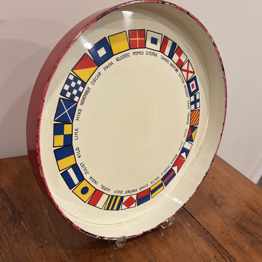 Vintage Boat Cocktail Serving Tray Rim Nautical Flag Coastal Beach Decor, Rare - Picture 2 of 9
